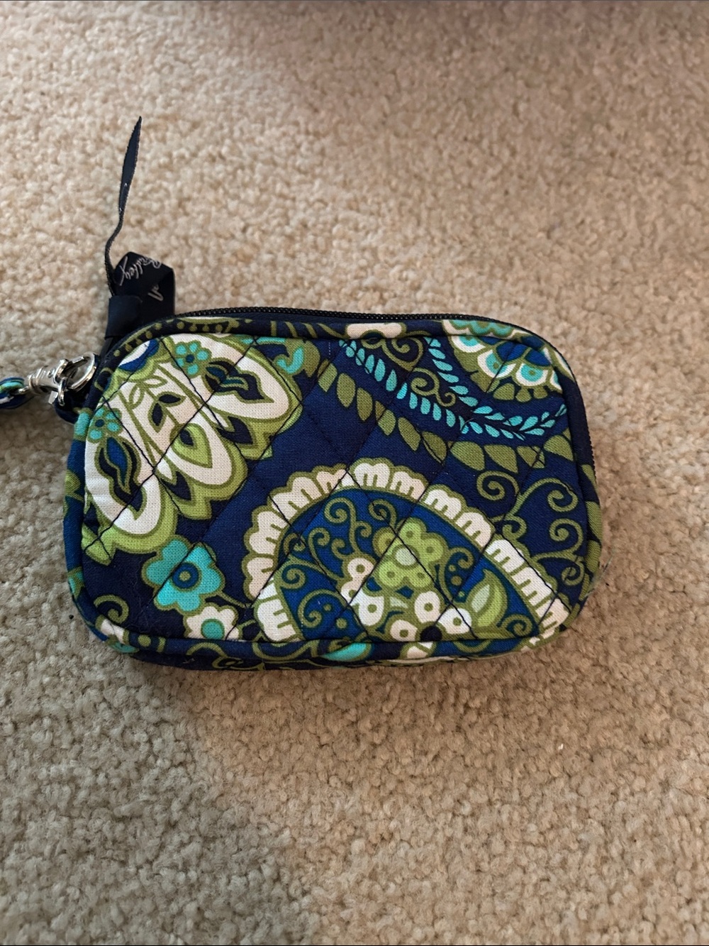 Vera Bradley Navy Green Teal Paisley Quilted Wristlet Coin Pouch